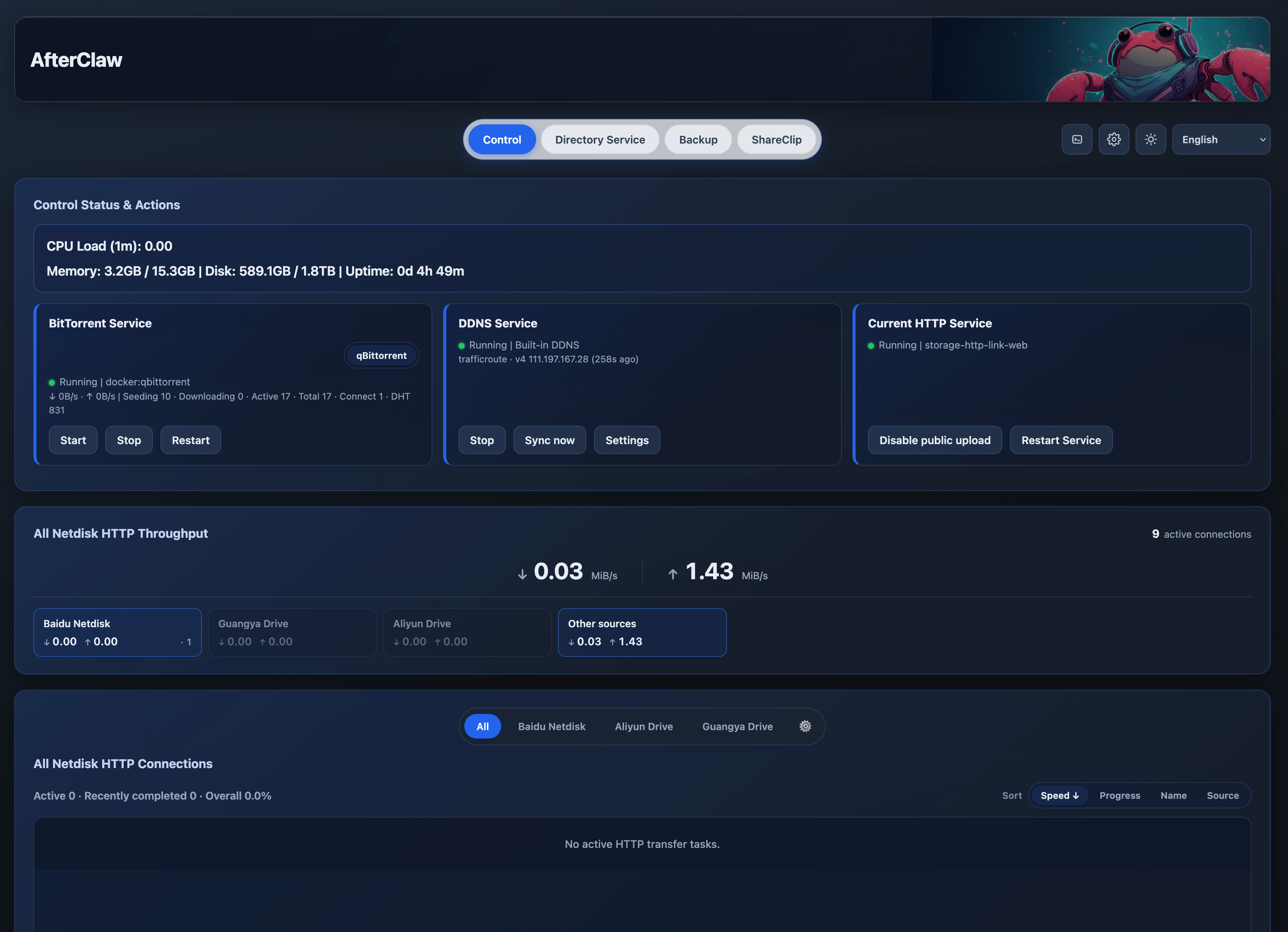 AfterClaw control dashboard